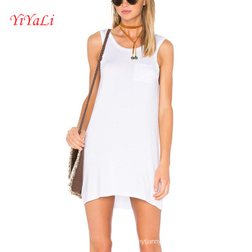 White Open Back Front Pocket Sleeveless Mini Dress